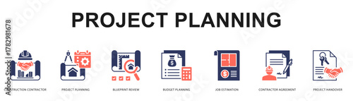 Project Planning Modern and clean web banner illustration featuring thematic icons for visual communication