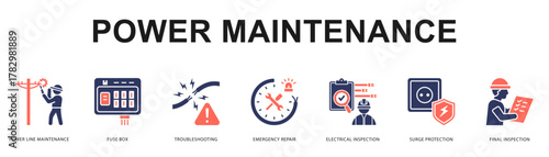 Power Maintenance Modern and clean web banner illustration featuring thematic icons for visual communication
