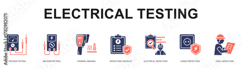 Electrical Testing Modern and clean web banner illustration featuring thematic icons for visual communication