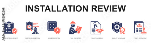 Installation Review Modern and clean web banner illustration featuring thematic icons for visual communication