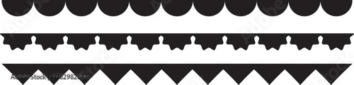 A set of three horizontal black borders featuring semicircles, ornate shapes, and triangles on white