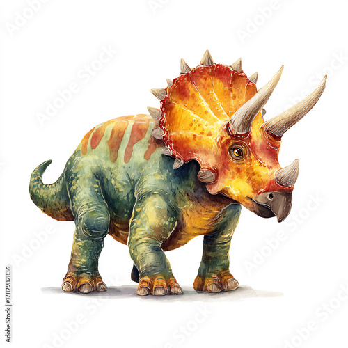 Watercolor Triceratops dinosaur Illustration