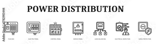 Power Distribution Modern and clean web banner illustration featuring thematic icons for visual communication
