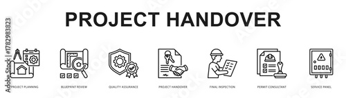 Project Handover Modern and clean web banner illustration featuring thematic icons for visual communication