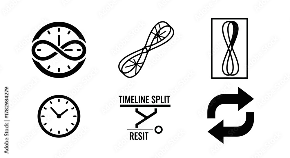 Fototapeta premium Discover dynamic concepts of time management, infinity, and cyclical processes through modern icons and symbols