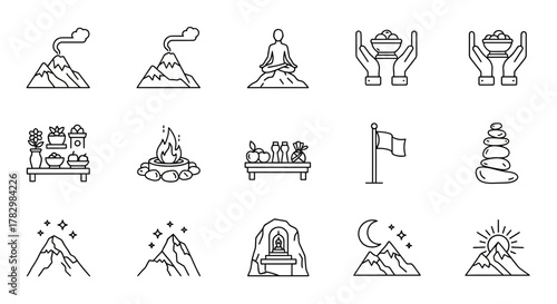 Inspiring journey icons for meditation, nature, and achievement, symbolizing peace, growth, and success in a modern, clean style.