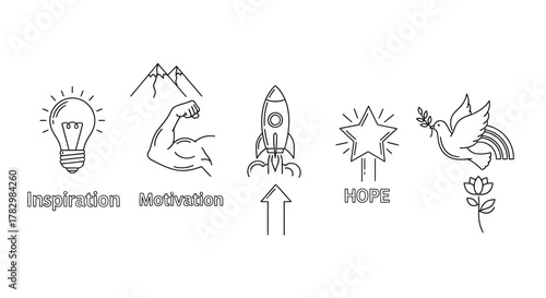 Achieve your dreams with powerful symbols of inspiration, motivation, launch, hope, peace, and growth for success