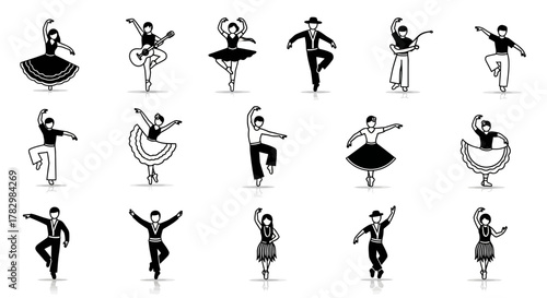 Captivating collection of dynamic dancers and musicians showcasing diverse cultural performances and artistic expression through graceful movement and vibrant energy.