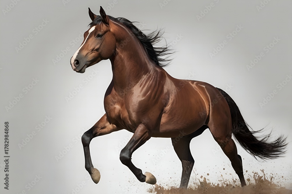 Fototapeta premium Elegant Thoroughbred Horse Standing on White Background