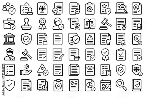 Compliance Line Icons – 60 Unique Black & White Editable Outline Symbols