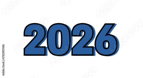 The year 2026 is depicted in bold, blue, and black lettering against a white background, symbolizing anticipation and future planning