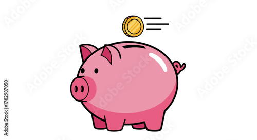 Piggy Bank with Coin Illustration of Financial Savings and Investment for a Secure Future, Economic Growth