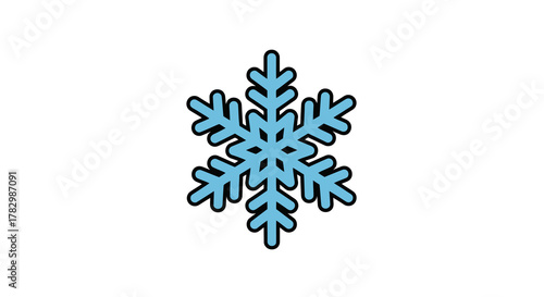 Beautifully detailed blue snowflake icon with a six-pointed symmetrical crystalline structure, representing winter, cold, and the unique beauty of ice formations on a clean white background