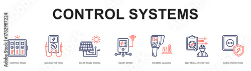 Control Systems Modern and clean web banner illustration featuring thematic icons for visual communication