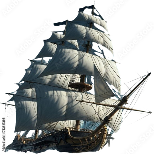 Pirate sailing ship on the ocean