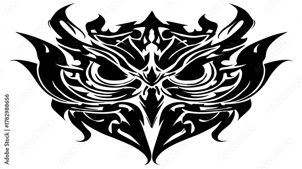 Fototapeta premium Intense tribal owl graphic design featuring sharp lines.