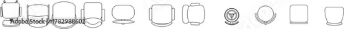 Line art vector set of various seating furniture (chairs and armchairs) in top view (plan view) for office and residential architectural layouts.