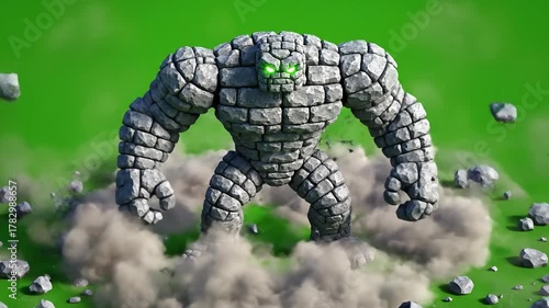Stone Golem Transformation From Egg to Powerful Creature on Green Screen.