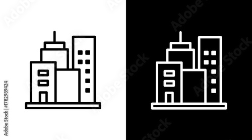 Commercial Building  White Icon Set Design