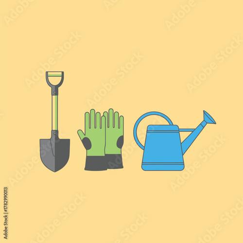Gardening tools set for planting and cultivating the garden.