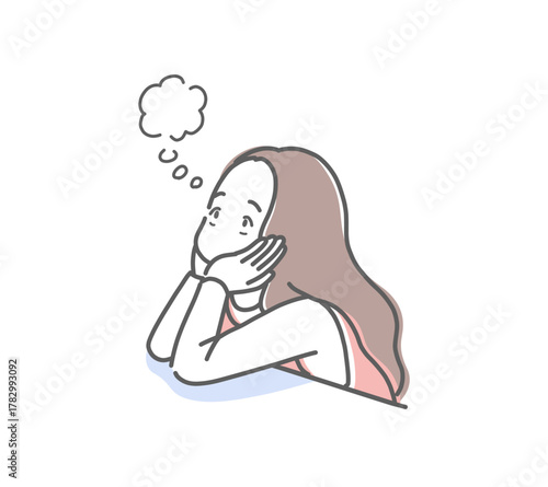 頬杖をついて考え事をしている女性のイラスト素材
