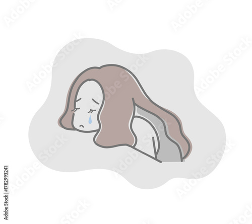 落ち込んで泣いている女性のイラスト素材