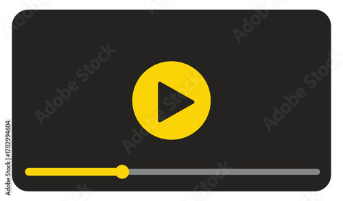 A simple, modern graphic representation of a video player interface with a play button and progress bar.