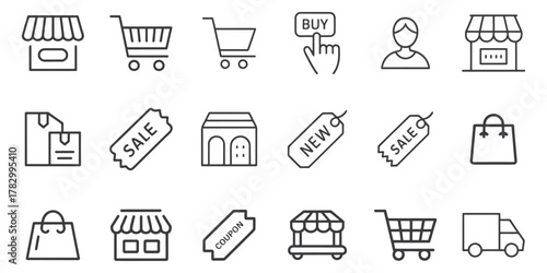 Collection of hand drawn shopping and retail icons with a clean white background