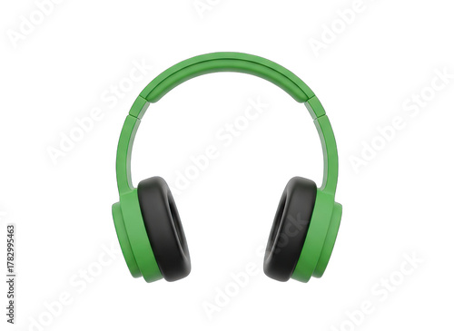 Vibrant Green Over Ear Headphones with Black Accents Detailed Front View on Transparent Background