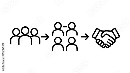 Teamwork to Partnership Group of People Icons Leading to Handshake Icon