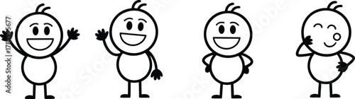 Stick figure emotion and gesture icon set, cartoon-style character illustration, expressive pose vector, friendly and playful human symbol pack