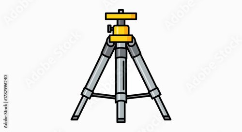 Construction Site Surveying Tripod with Bright Yellow Head – Precision Leveling Equipment Illustration