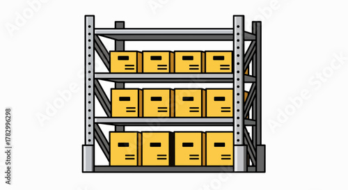 Efficient Storage: Shelving Unit Filled with Cardboard Boxes Graphic
