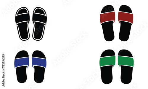 Colorful slippers icon set with simple sandal design on white background  
