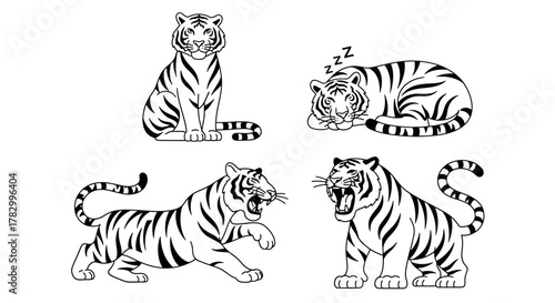 Tiger poses outline style for various uses
