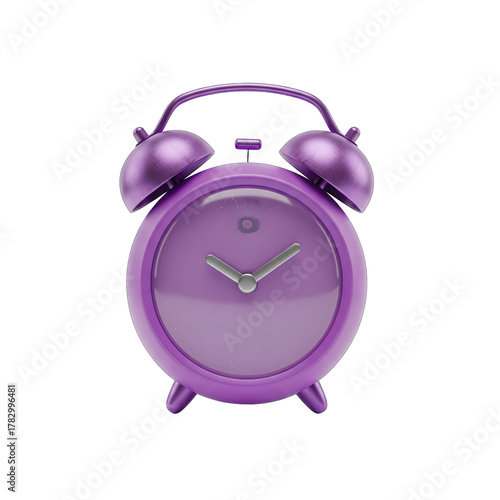 Vibrant Purple Twin Bell Alarm Clock with Metallic Accents and Transparent Background