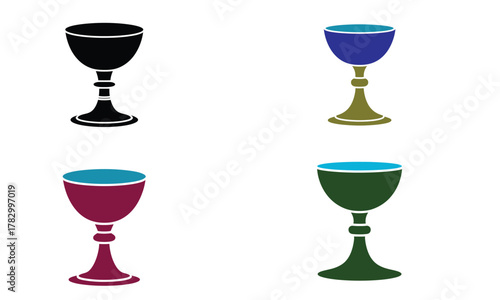 Colorful goblet icon set with cup design on white background  
