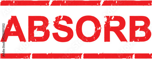 A red absorb text with distressed edges and horizontal lines above and below on a white background