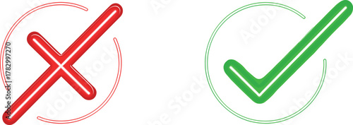Correct wrong symbol illustration, checkmark and cross, validation concept, green approval, red rejection, user interface icon, decision graphic, minimal design, choice indicator