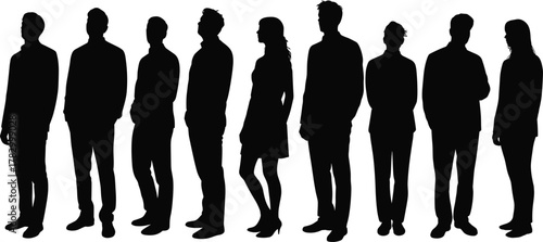 Human silhouette diversity illustration set, formal and casual attire vector, identity and posture icon pack, design and society graphic