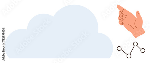 Hand pointing at a cloud with interconnected nodes, symbolizing cloud computing, technology, collaboration, innovation, guidance, connection, and data sharing. Ideal for digital collaboration