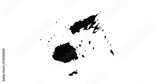 Black silhouette map of the Fiji islands on a white background, highlighting the South Pacific nation's geography.