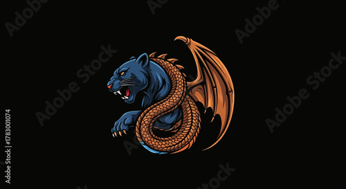 Panther and dragon hybrid creature with transparent background