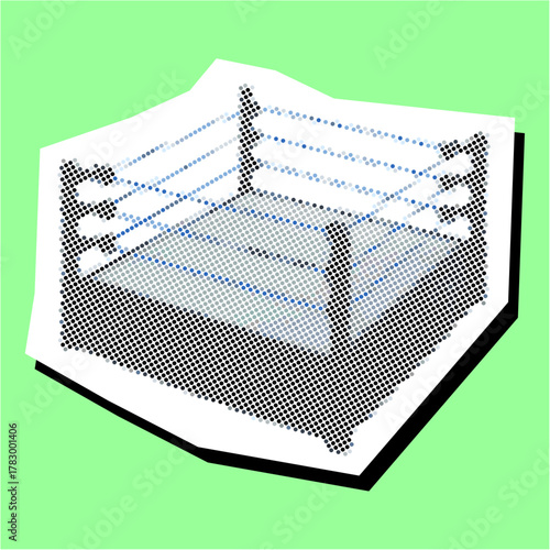 Fight Ring Halftone Dotted Collage Element Pointillize in Paper Torn Vector Dynamic fight ring with halftone dots, collage effect, and pointillism in a torn paper style. Ideal for sports, combat