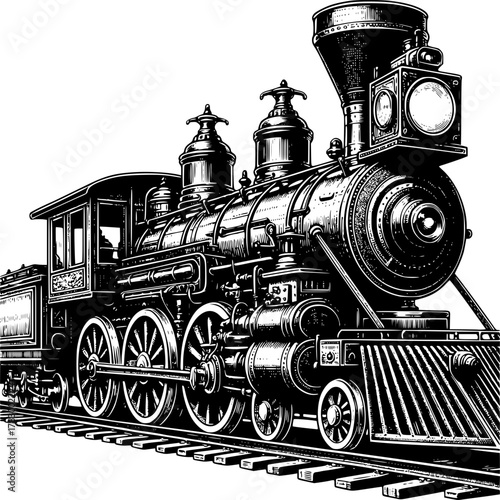 Vintage steam locomotive on railway tracks