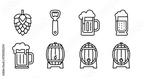 Cheers to brewing success with hops, frothy beer mugs, and classic barrels, perfect for beverage branding and pub promotions