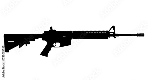 Striking silhouette of a modern assault rifle, a powerful symbol of defense and readiness, ready for impactful design projects.