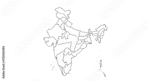 Political map of India with clearly delineated state and union territory boundaries, presented as a blank outline for educational or geographical study.