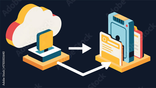 Illustration Vector Process Of Backing Up Digital Files To A Cloud Or External Drive Vector Design Template