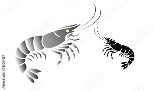 Shrimp or Prawn Silhouette Icon Vector Set